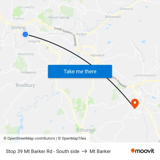 Stop 39 Mt Barker Rd - South side to Mt Barker map