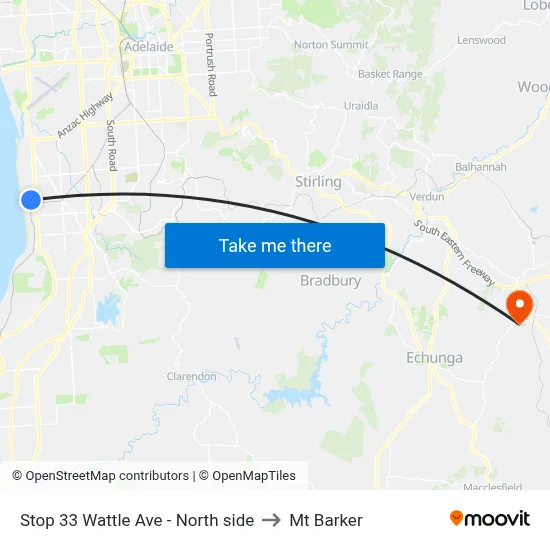 Stop 33 Wattle Ave - North side to Mt Barker map