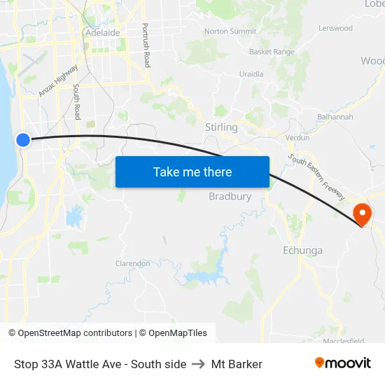 Stop 33A Wattle Ave - South side to Mt Barker map