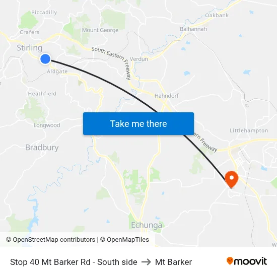 Stop 40 Mt Barker Rd - South side to Mt Barker map
