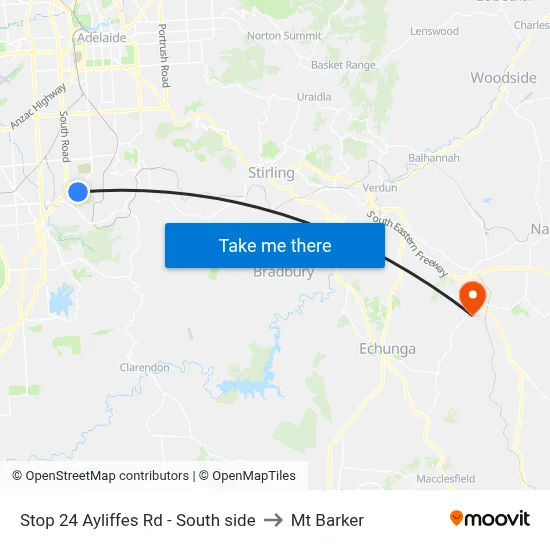 Stop 24 Ayliffes Rd - South side to Mt Barker map