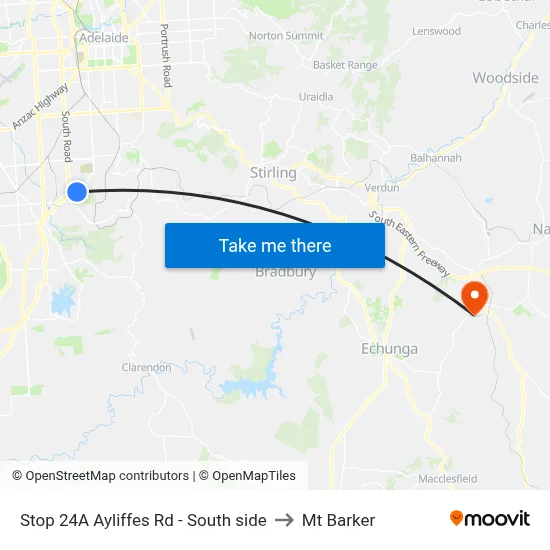 Stop 24A Ayliffes Rd - South side to Mt Barker map