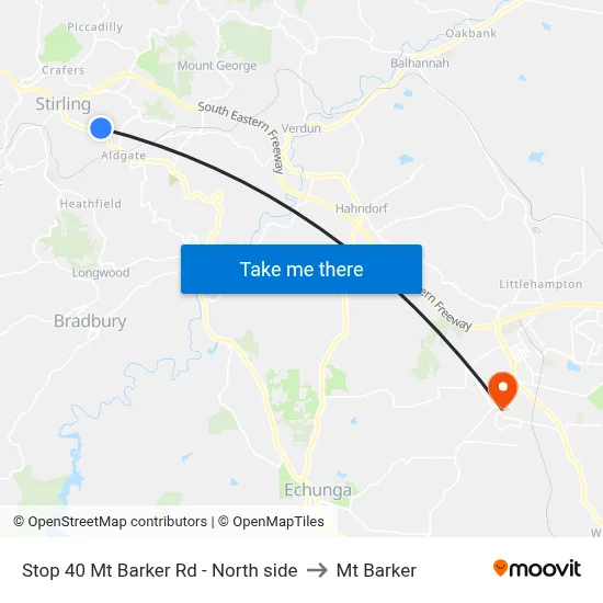 Stop 40 Mt Barker Rd - North side to Mt Barker map