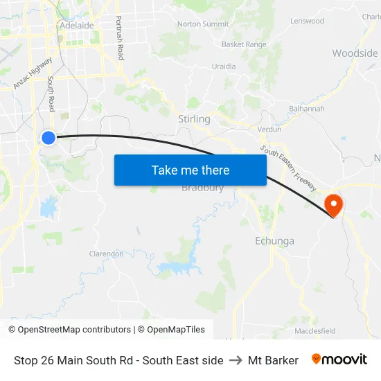 Stop 26 Main South Rd - South East side to Mt Barker map