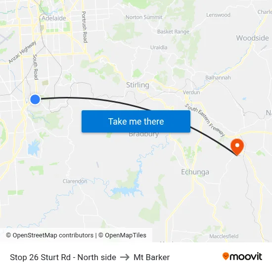 Stop 26 Sturt Rd - North side to Mt Barker map