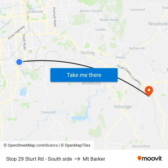 Stop 29 Sturt Rd - South side to Mt Barker map
