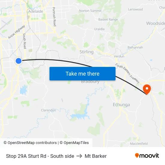 Stop 29A Sturt Rd - South side to Mt Barker map
