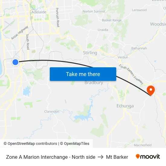 Zone A Marion Interchange - North side to Mt Barker map