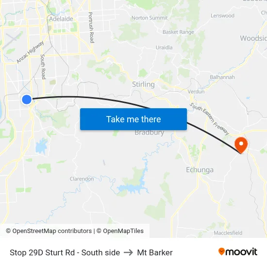 Stop 29D Sturt Rd - South side to Mt Barker map