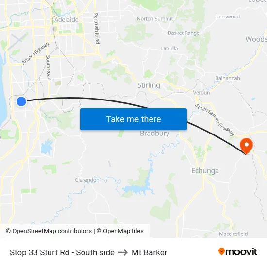 Stop 33 Sturt Rd - South side to Mt Barker map