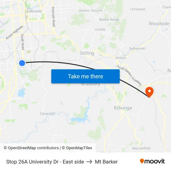 Stop 26A University Dr - East side to Mt Barker map