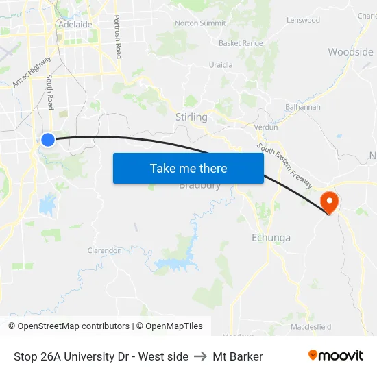 Stop 26A University Dr - West side to Mt Barker map