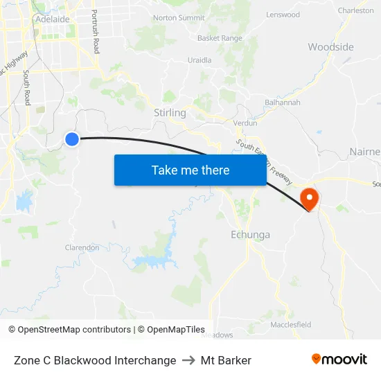 Zone C Blackwood Interchange to Mt Barker map