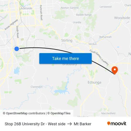 Stop 26B University Dr - West side to Mt Barker map