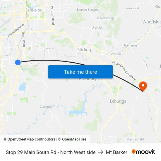 Stop 29 Main South Rd - North West side to Mt Barker map