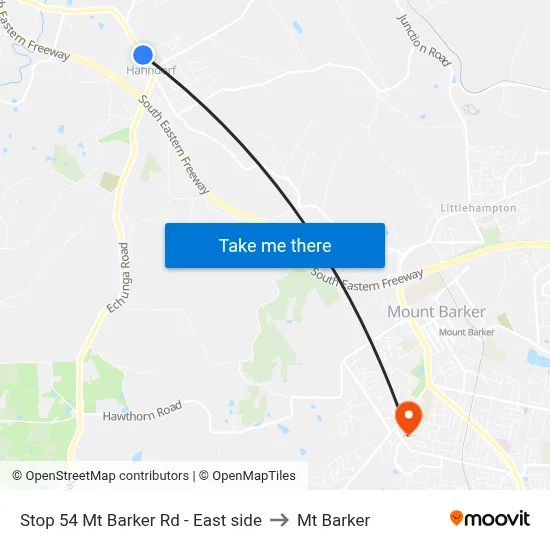 Stop 54 Mt Barker Rd - East side to Mt Barker map