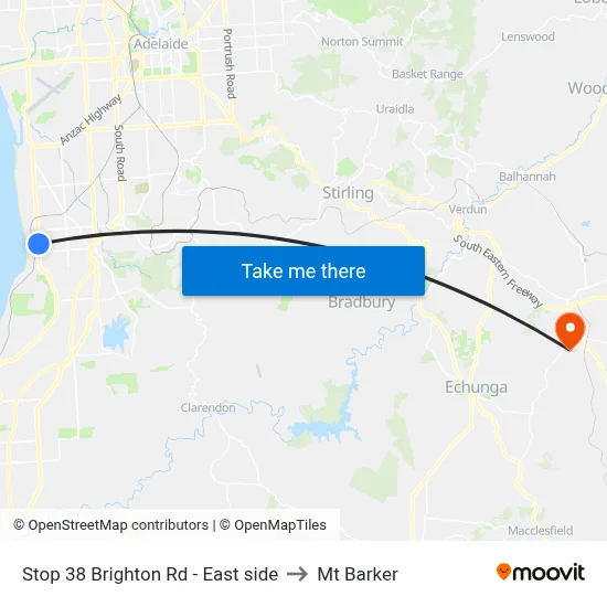 Stop 38 Brighton Rd - East side to Mt Barker map