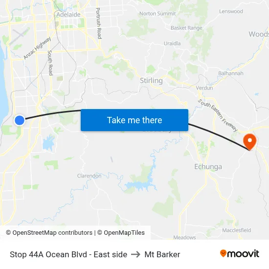 Stop 44A Ocean Blvd - East side to Mt Barker map