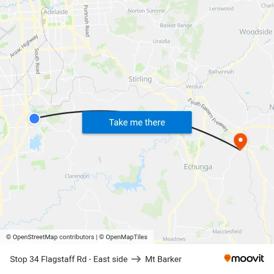 Stop 34 Flagstaff Rd - East side to Mt Barker map