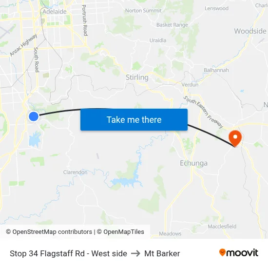 Stop 34 Flagstaff Rd - West side to Mt Barker map