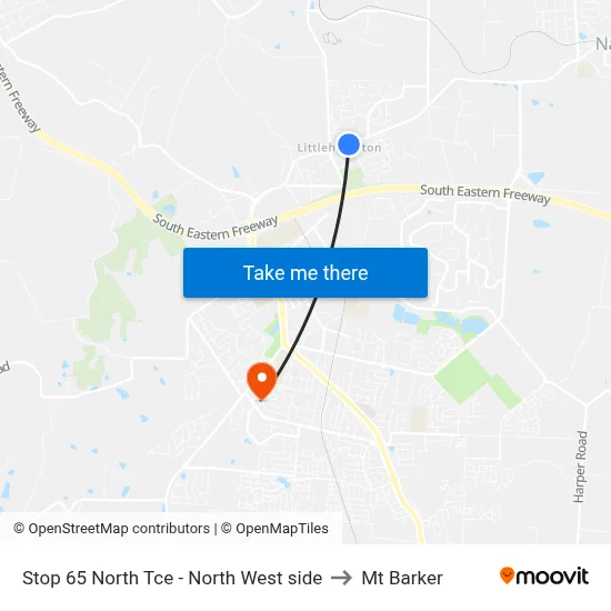 Stop 65 North Tce - North West side to Mt Barker map