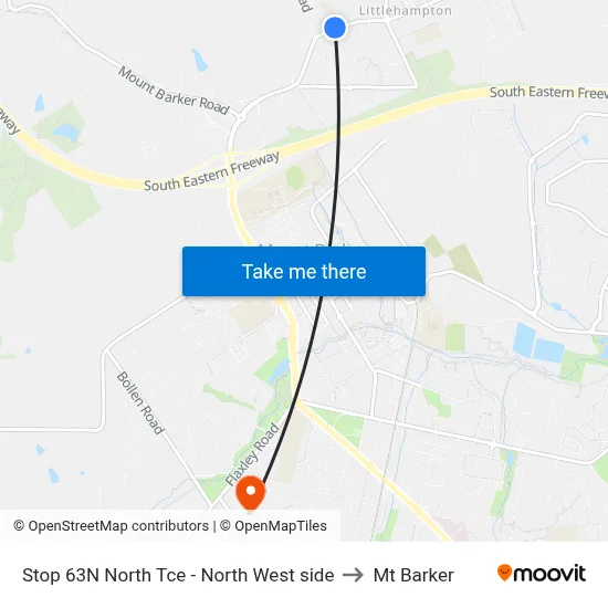 Stop 63N North Tce - North West side to Mt Barker map