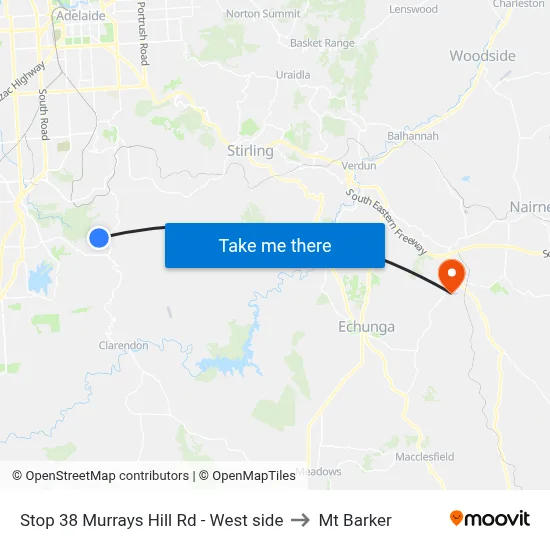Stop 38 Murrays Hill Rd - West side to Mt Barker map