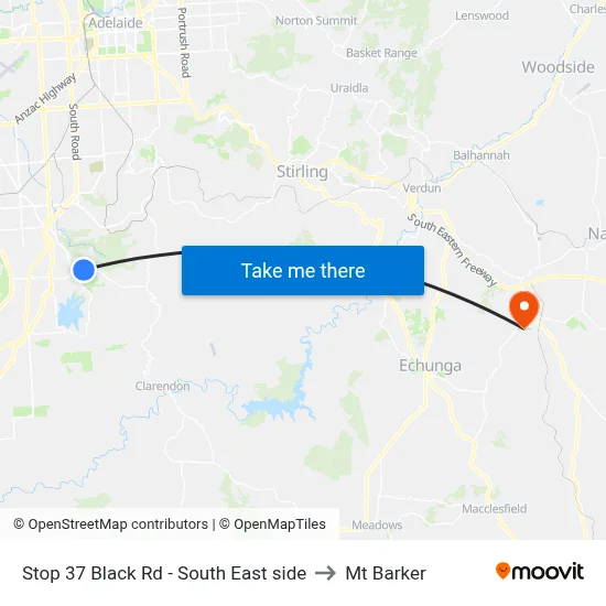 Stop 37 Black Rd - South East side to Mt Barker map