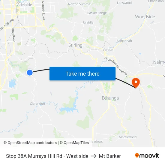 Stop 38A Murrays Hill Rd - West side to Mt Barker map