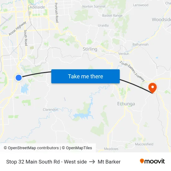 Stop 32 Main South Rd - West side to Mt Barker map