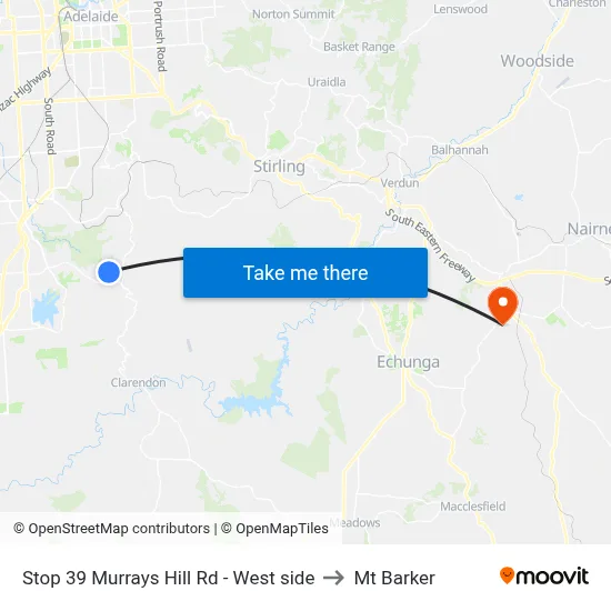 Stop 39 Murrays Hill Rd - West side to Mt Barker map