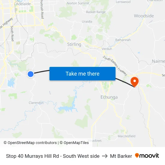 Stop 40 Murrays Hill Rd - South West side to Mt Barker map