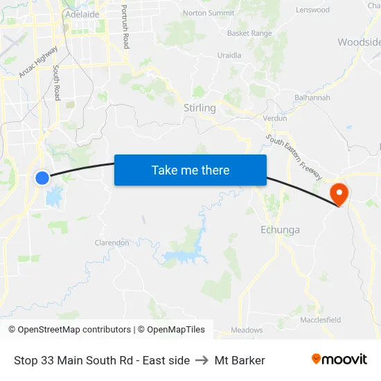 Stop 33 Main South Rd - East side to Mt Barker map