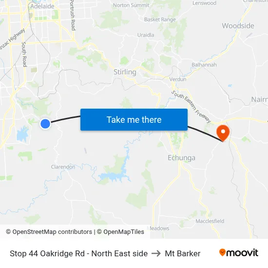 Stop 44 Oakridge Rd - North East side to Mt Barker map