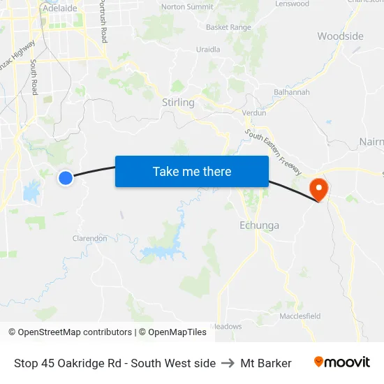 Stop 45 Oakridge Rd - South West side to Mt Barker map