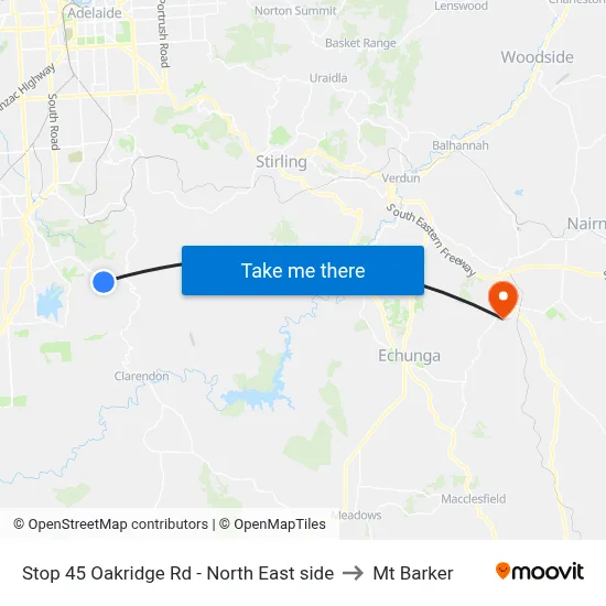 Stop 45 Oakridge Rd - North East side to Mt Barker map