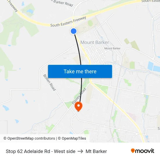 Stop 62 Adelaide Rd - West side to Mt Barker map