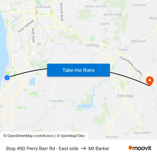 Stop 49D Perry Barr Rd - East side to Mt Barker map