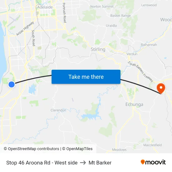 Stop 46 Aroona Rd - West side to Mt Barker map