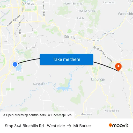 Stop 34A Bluehills Rd - West side to Mt Barker map