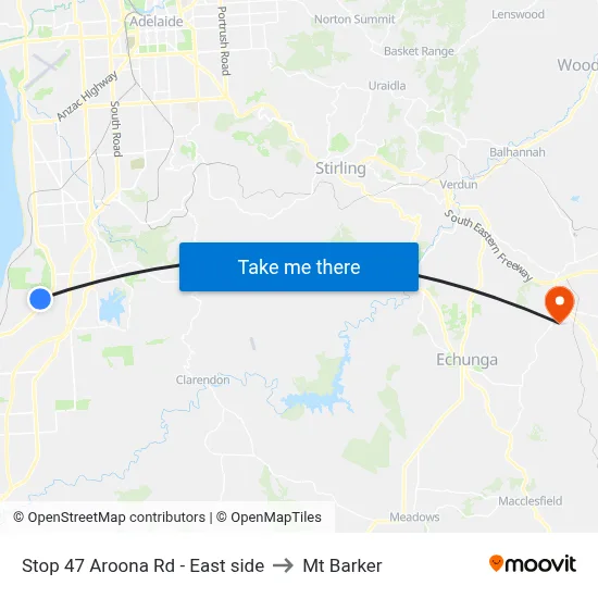 Stop 47 Aroona Rd - East side to Mt Barker map