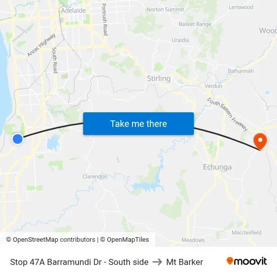 Stop 47A Barramundi Dr - South side to Mt Barker map