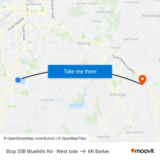 Stop 35B Bluehills Rd - West side to Mt Barker map