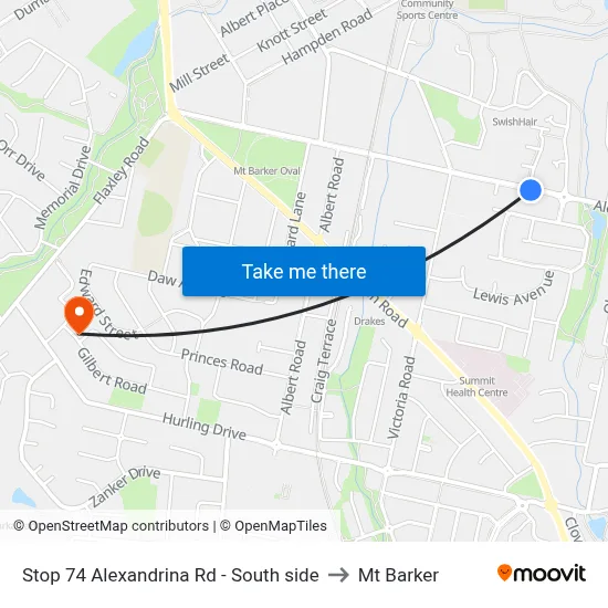 Stop 74 Alexandrina Rd - South side to Mt Barker map