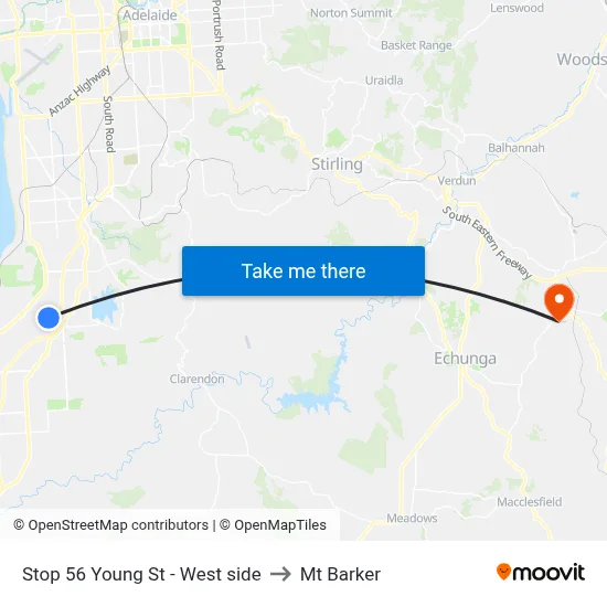 Stop 56 Young St - West side to Mt Barker map