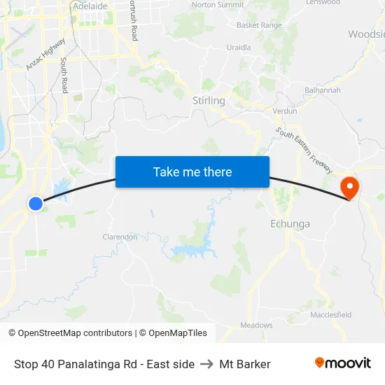Stop 40 Panalatinga Rd - East side to Mt Barker map