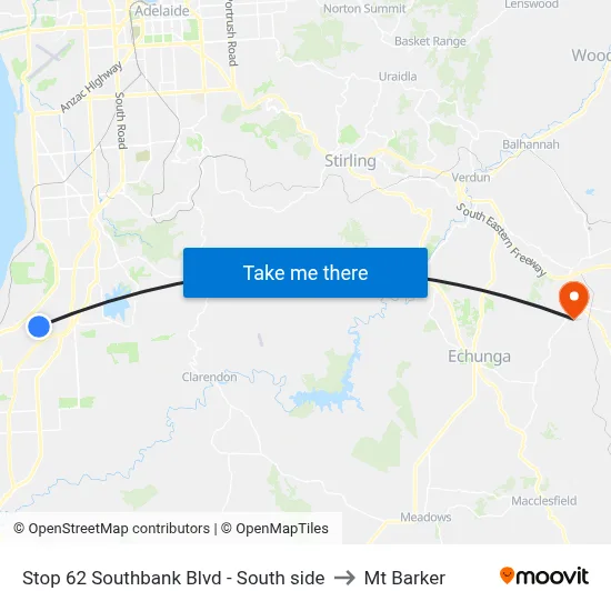Stop 62 Southbank Blvd - South side to Mt Barker map