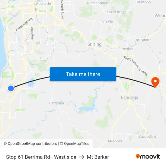 Stop 61 Berrima Rd - West side to Mt Barker map