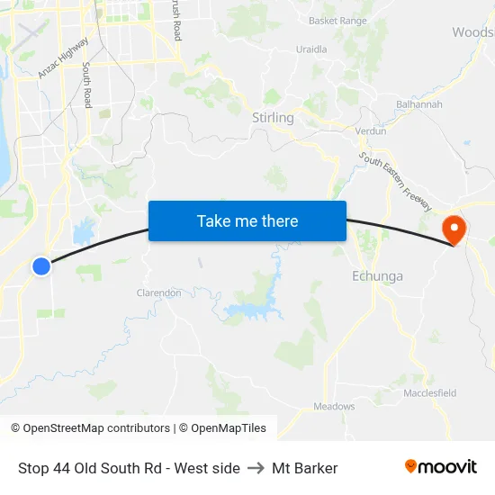 Stop 44 Old South Rd - West side to Mt Barker map