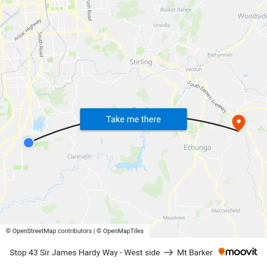 Stop 43 Sir James Hardy Way - West side to Mt Barker map